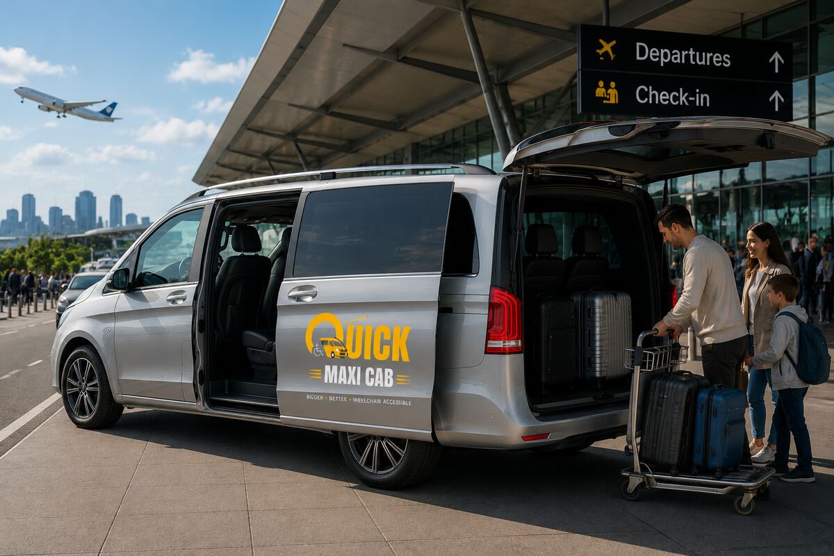 Family loading luggage into a Quick Maxi Cab maxi taxi at Melbourne Airport departures